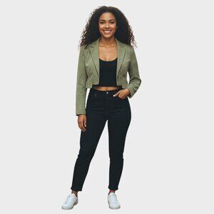 Uniq Blazer Womens Small Olive Corduroy Cropped One Button Jacket Academia Work